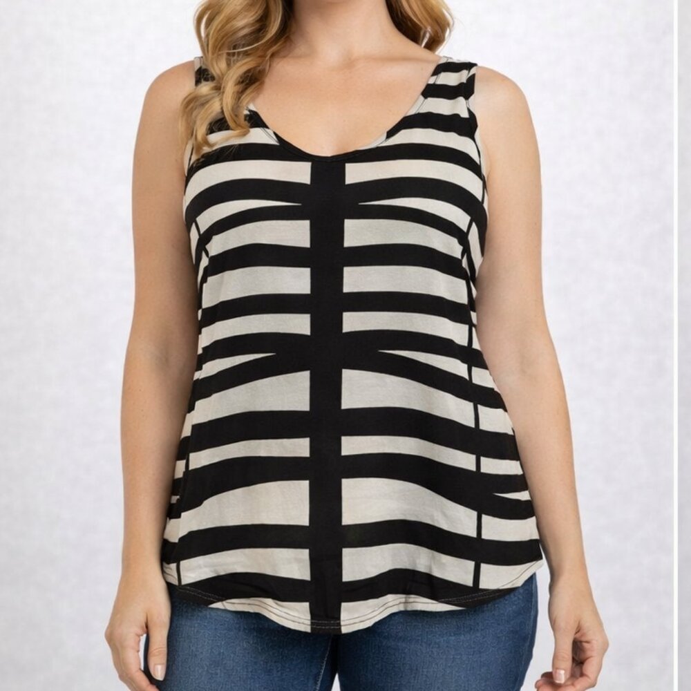 B Jewel Sleeveless Top Shirt Blouse Black White size M